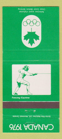 Matchbook Cover - 1976 Olympics Canada Fencing GREEN 30 Strike