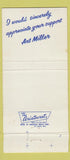 Matchbook Cover - Arthur Miller Macomb County Clerk CREASE 30 Strike