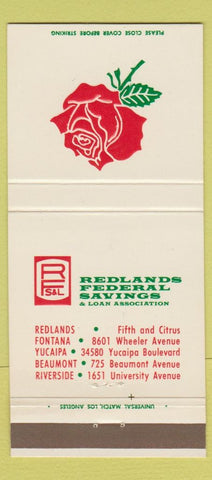 Matchbook Cover - Redlands Federal Savings CA Fontana Yucapia 30 Strike