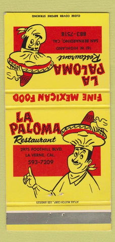 Matchbook Cover - LA Paloma Mexican La Verne San Bernardino CA 30 Strike