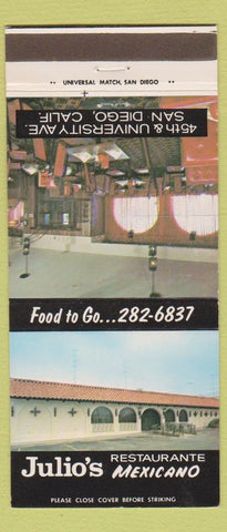 Matchbook Cover - Julio's Mexican Restaurant San Diego CA 30 Strike