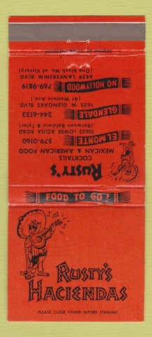 Matchbook Cover - Rusty's Hacienda El Monte Glendale Hollywood CA 30 Strike