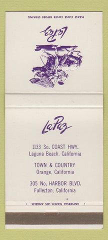 Matchbook Cover - La Paz Laguna Beach Fullerton CA Orange Mexican 30 Strike