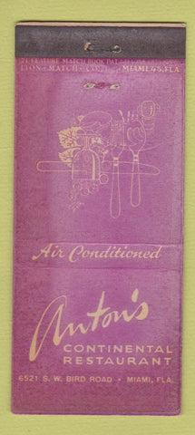 Matchbook Cover - Anton's Restaurant Miami FL WORN 21 Strike Feature