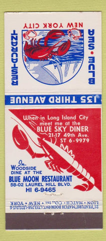 Matchbook Cover Blue Moon Restaurant New York City Long Island 21 Strike Feature