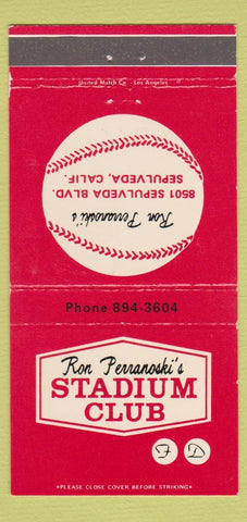 Matchbook Cover - Ron Perranoski's Sepulveda CA baseball 30 Strike