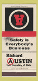Matchbook Cover - Richard Austin Secretary of State WORN Michigan MI 30 Strike