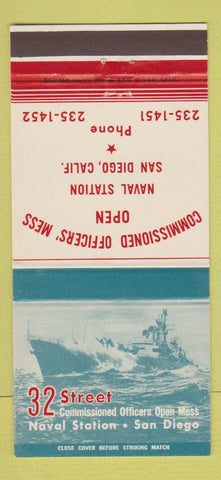 Matchbook Cover - 32 Street Officers Mess Navy San Diego CA 30 Strike