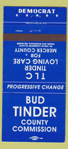 Matchbook Cover - Bud Tinder County Commissioner 30 Strike