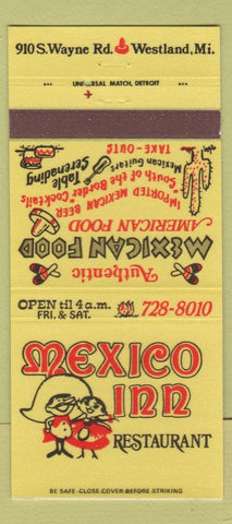 Matchbook Cover - Mexico Inn Restaurant cactus Westland MI 30 Strike