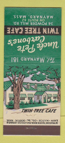 Matchbook Cover Uncle Pete Carbone's Twin Tree Cafe Maynard MA 21 Strike Feature