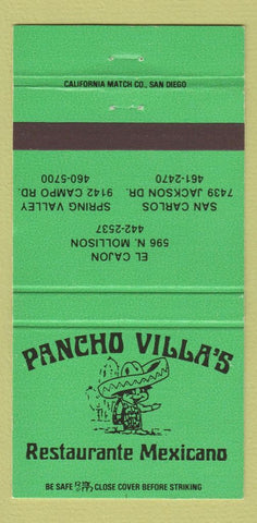 Matchbook Cover - Pancho Villa's Mexican San Carlos El Cajon CA 30 Strike