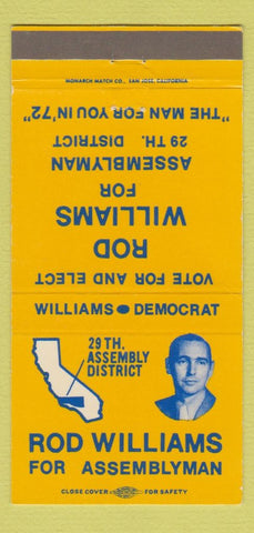Matchbook Cover - Rod Williams California Assemblyman election CA 30 Strike