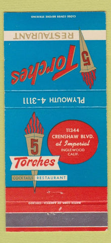 Matchbook Cover - 5 Torches Restaurant Inglewood CA 30 Strike