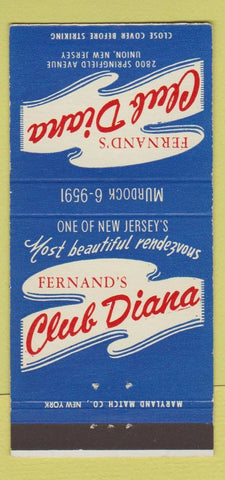 Matchbook Cover - Fernand's Club Diana Union NJ 30 Strike