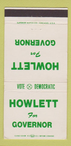 Matchbook Cover - Howlett for Governor Illinois IL 1976 30 Strike