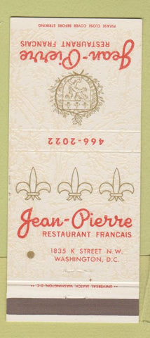 Matchbook Cover - Jean Pierre French Restaurant Washington DC 30 Strike
