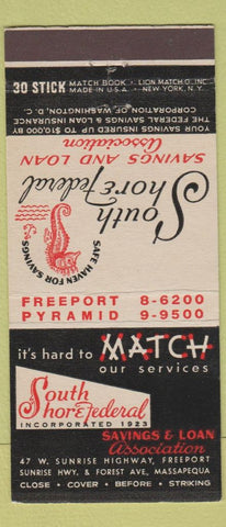 Matchbook Cover - South Shore Federal Savings Massapequa NY 30 Stick #2