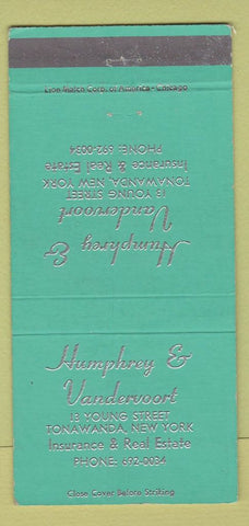 Matchbook Cover - Humphrey Vandervoort Real Estate Tonawanda NY 30 Strike