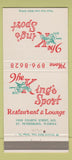 Matchbook Cover King's Sport Restaurant Horse Racing St Petersburg FL 30 Strike