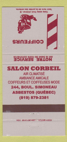 Matchbook Cover - Salon Corbeil Asbestos QC 30 Strike