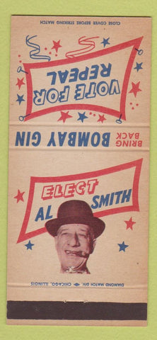 Matchbook Cover - Bombay Gin Al Smith Election 1950s 30 Strike
