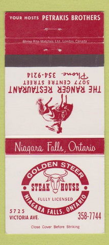 Matchbook Cover - Golden Steer Steak House Niagara Falls ON 30 Strike