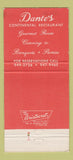 Matchbook Cover - Dante's Restaurant Miami Beach FL WEAR 30 Strike