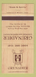 Matchbook Cover - Grenadier Lounge Restaurant Sarasota FL 30 Strike