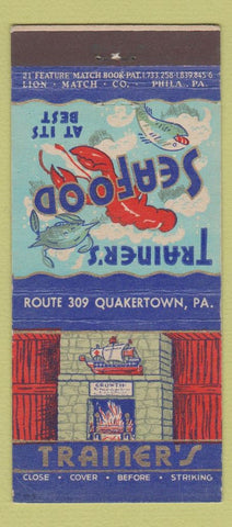 Matchbook Cover - Trainer's Seafood Quakertown PA 21 Strike Feature