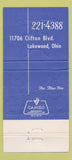 Matchbook Cover - Blue Fox Lakewood OH 30 Strike
