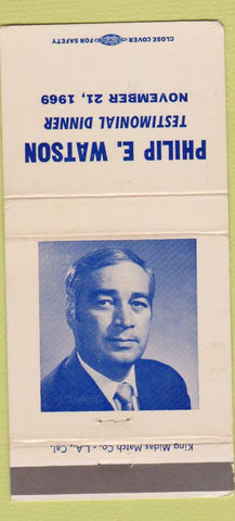 Matchbook Cover - Philip E Watson Testimonial Dinner 1969 WEAR 30 Strike