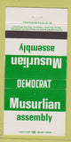 Matchbook Cover - Musurlian Election Assembly Racine WI 30 Strike