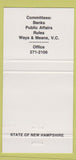 Matchbook Cover - State of New Hampshire Election Jack Barnes Jr 30 Strike