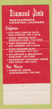 Matchbook Cover - Diamond Jim's Hollywood Sherman Oaks Oakland CA 30 Strike
