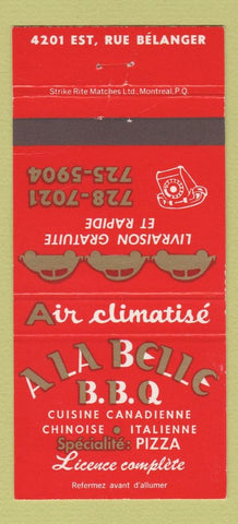 Matchbook Cover - Ala Belle BBQ Pizza Belanger QC 30 Strike