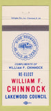 Matchbook Cover - William F Chinnock Lakewood OH Council 30 Strike