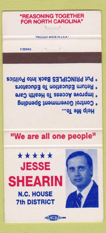 Matchbook Cover - Jesse Shearin NC North Carolina 30 Strike