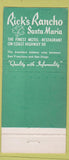 Matchbook Cover - Rick's Rancho Santa Maria CA bowling motel WEAR 30 Strike