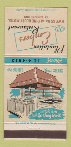 Matchbook Cover - Plantation Embers Restaurant Pine Bluff Motel MO 30 Strike