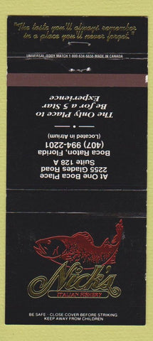 Matchbook Cover - Nick's Italian Fishery Boca Raton FL 30 Strike