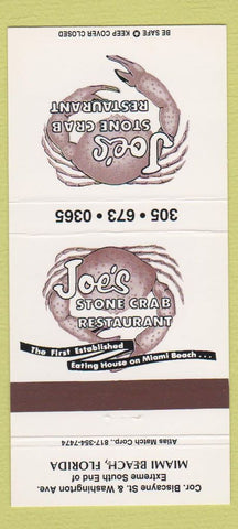 Matchbook Cover - Joe's Stone Crab Restaurant Miami Beach FL 30 Strike