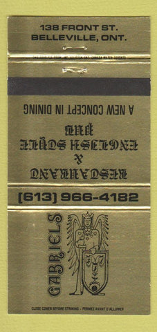 Matchbook Cover - Gabriels Restaurant Belleville ON 30 Strike