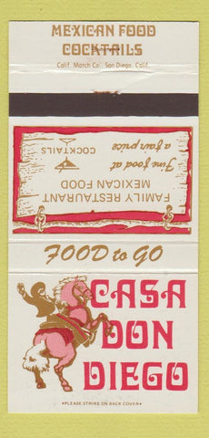 Matchbook Cover - Casa Don Diego Mexican Chula Vista Santee CA 30 Strike