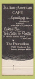 Matchbook Cover - Paradiso Italian Cafe Detroit MI 30 Strike