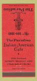 Matchbook Cover - The Paradiso Italian Cafe Detroit MI 30 Strike