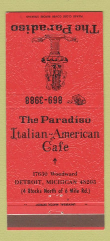 Matchbook Cover - The Paradiso Italian Cafe Detroit MI 30 Strike