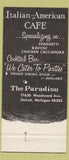 Matchbook Cover - The Paradiso Italian Cafe Detroit MI 30 Strike