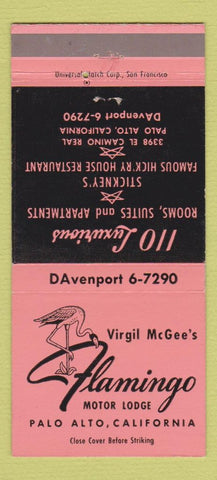 Matchbook Cover - Flamingo Motor Lodge Palo Alto CA 30 Strike