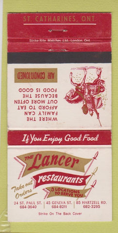 Matchbook Cover - Lancer Restaurants St Catharines ON 30 Strike